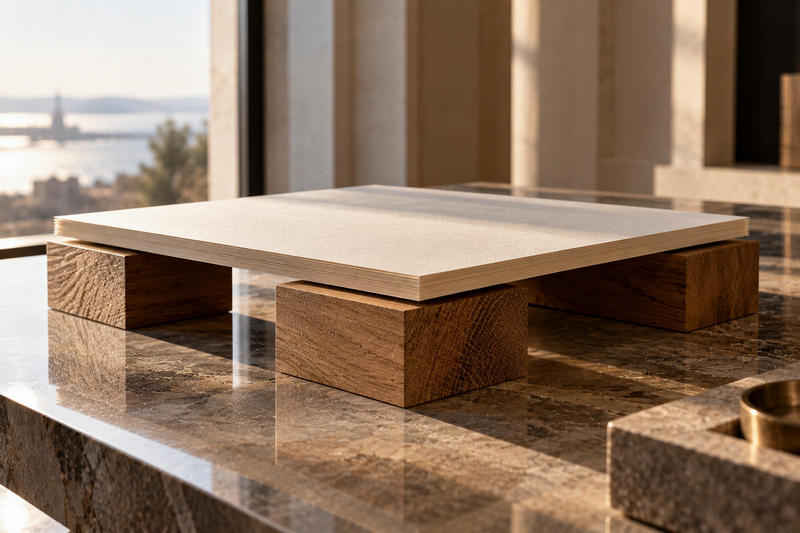 Minimalist Paper and Oak Display