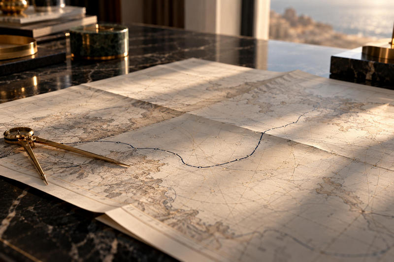 Vintage Map and Brass Compass